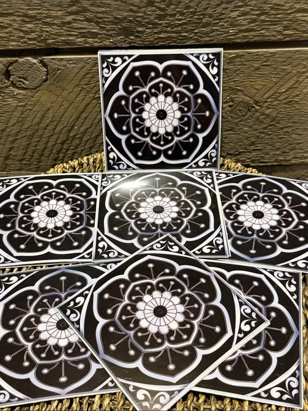 Set of 15 Black & White Mandala Decorative Tile Stickers (4